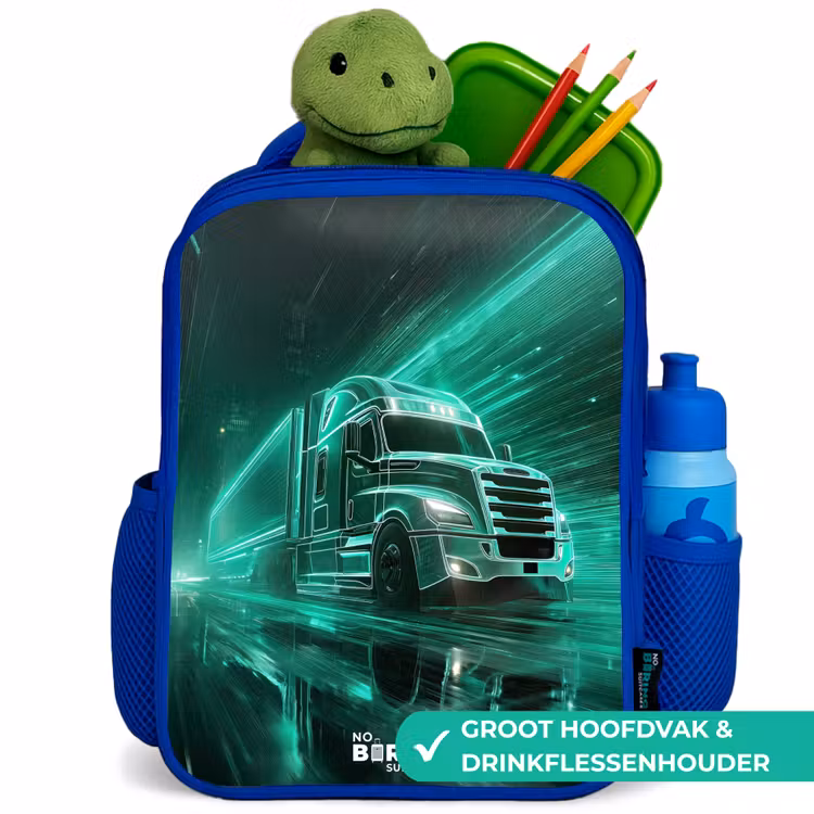 Kinderrugzak - Blauw - Vrachtwagen - Neon - Groen - Stad — 6