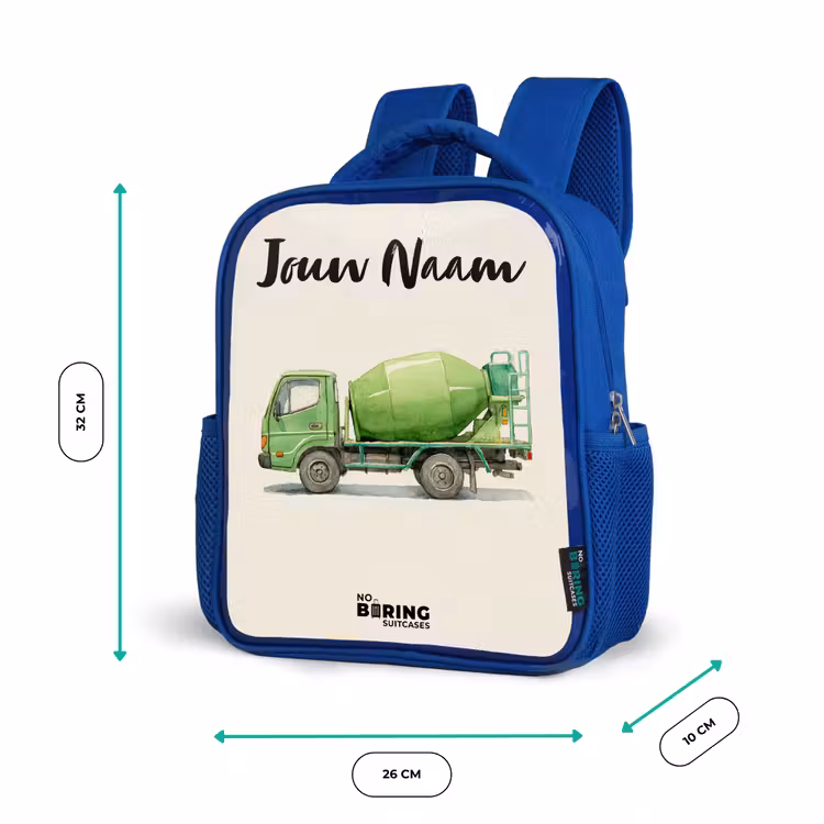 Kinderrugzak met naam - Blauw - Betonmixer - Getekend - Groen — 5