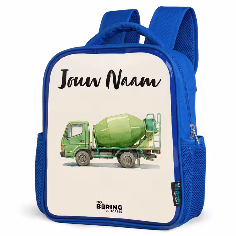 Kinderrugzak met naam - Blauw - Betonmixer - Getekend - Groen — 7