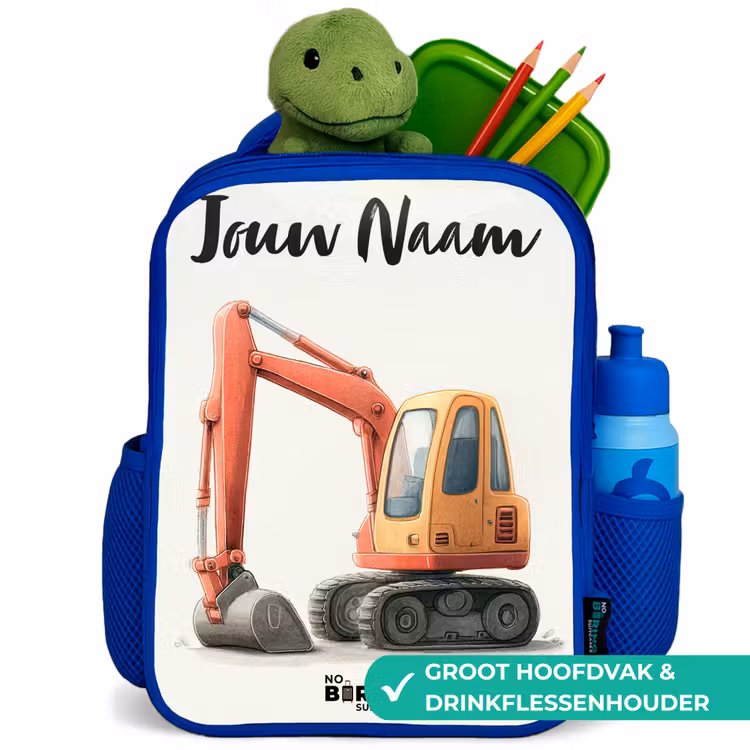 Kinderrugzak met naam - Blauw - Graafmachine - Getekend - Oranje — 6