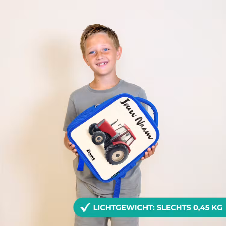 Kinderrugzak met naam - Blauw - Tractor - Getekend - Rood — 2