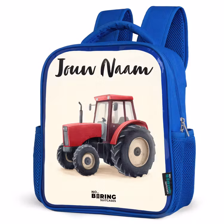 Kinderrugzak met naam - Blauw - Tractor - Getekend - Rood — 7