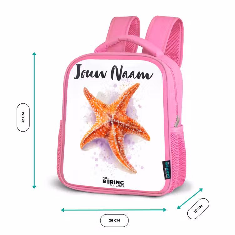 Kinderrugzak met naam - Roze - Oranje Zeester Illustratie — 3