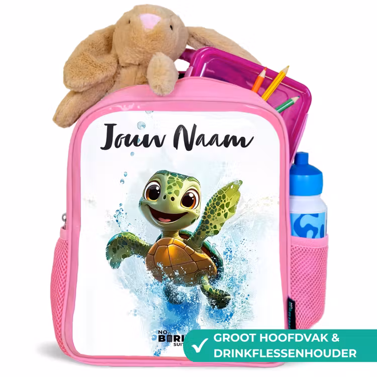 Kinderrugzak met naam - Roze - Schildpad - Water - Groen — 2