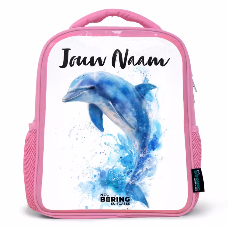 Kinderrugzak met naam - Roze - Springende blauwe dolfijn β 1