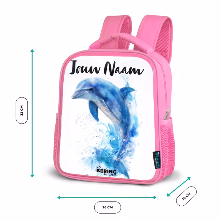 Kinderrugzak met naam - Roze - Springende blauwe dolfijn β 3