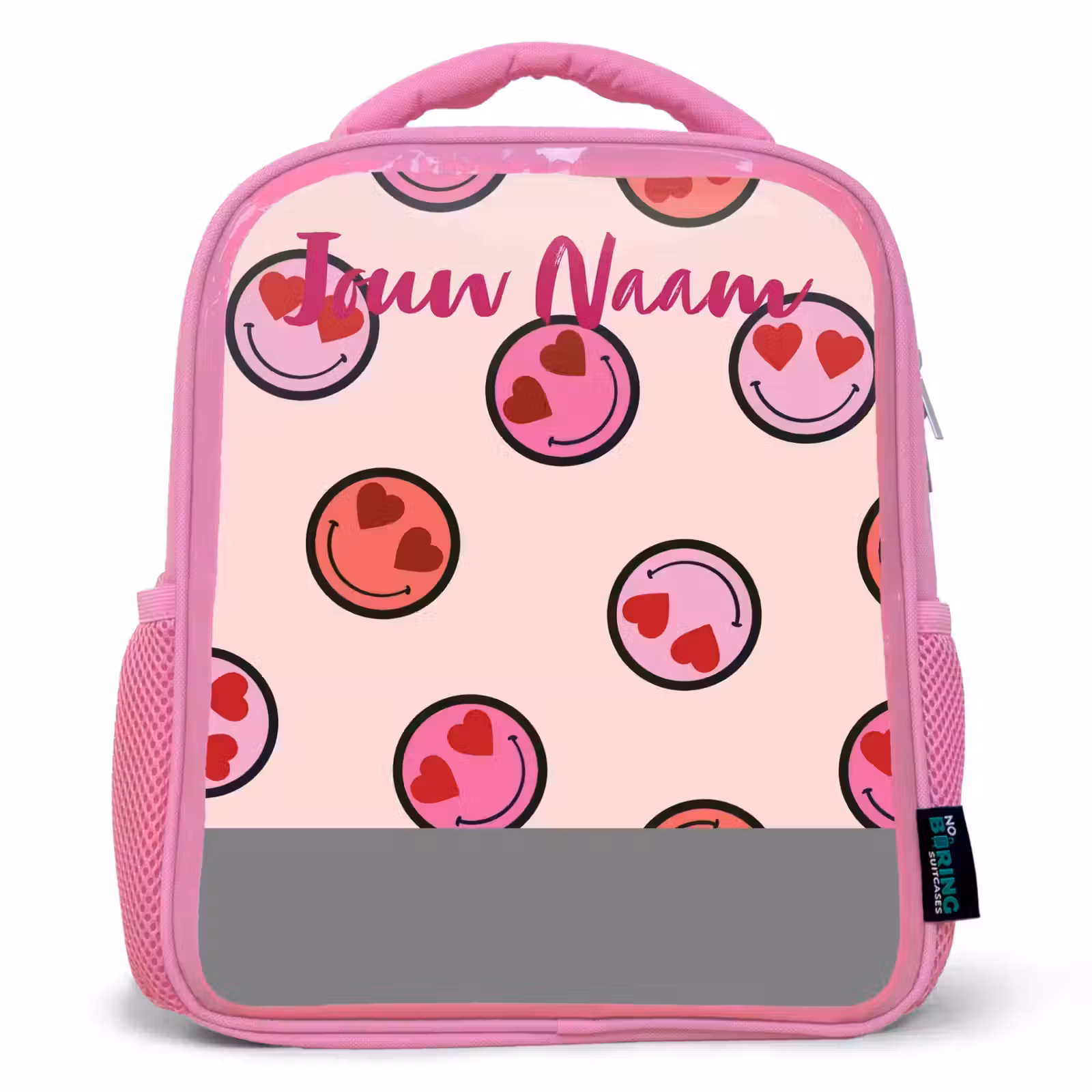 Kinderrugzak met naam - Roze - Hartje - Smiley - Patroon — 1