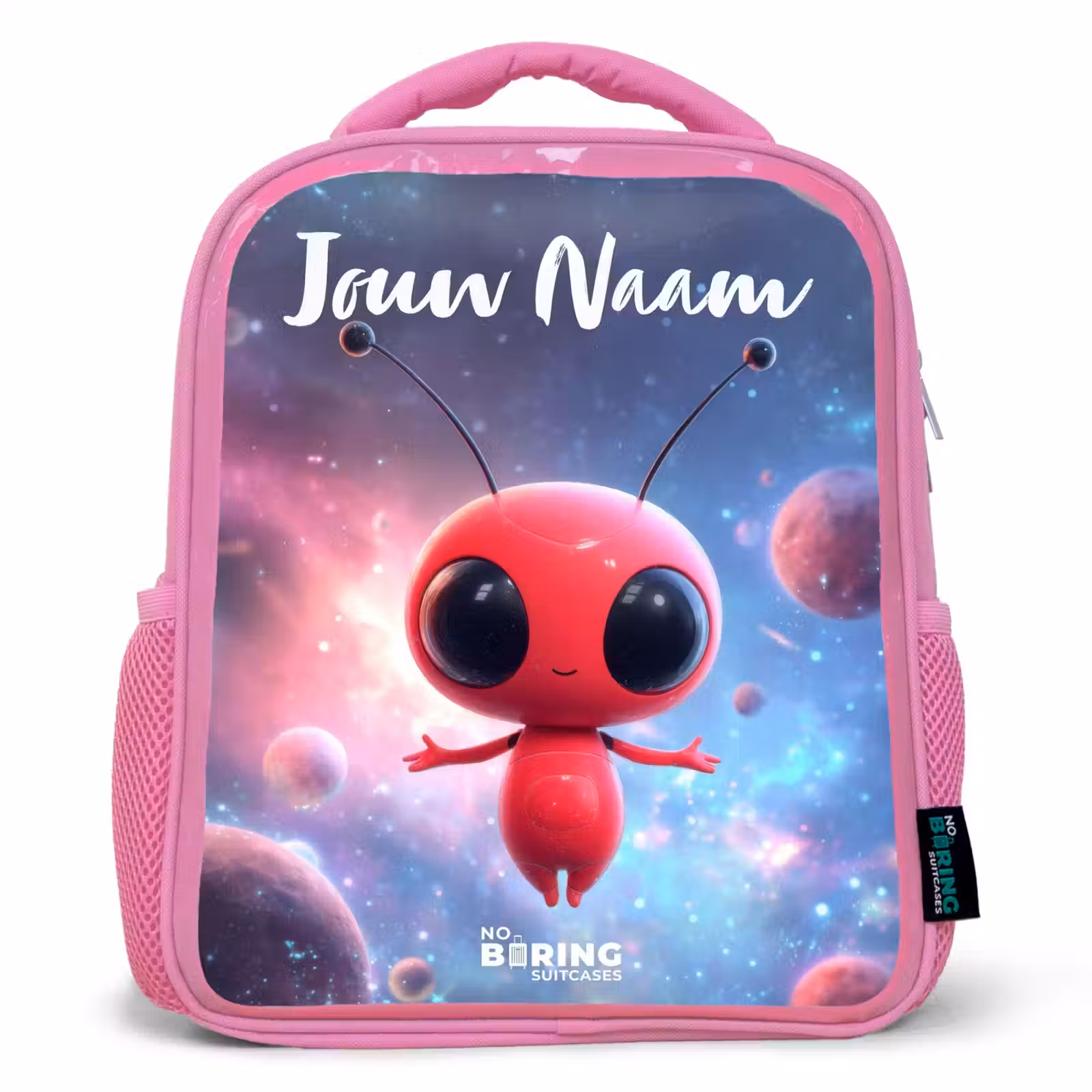 Kinderrugzak met naam - Roze - Rood Ruimtewezen in Kosmische Dans — 1