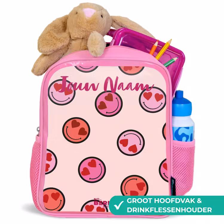 Kinderrugzak met naam - Roze - Hartje - Smiley - Patroon — 2
