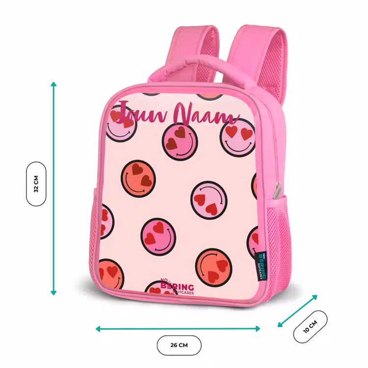 Kinderrugzak met naam - Roze - Hartje - Smiley - Patroon — 3