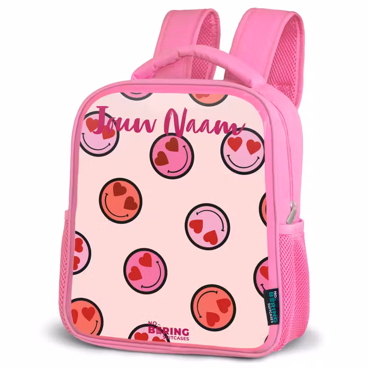 Kinderrugzak met naam - Roze - Hartje - Smiley - Patroon — 4