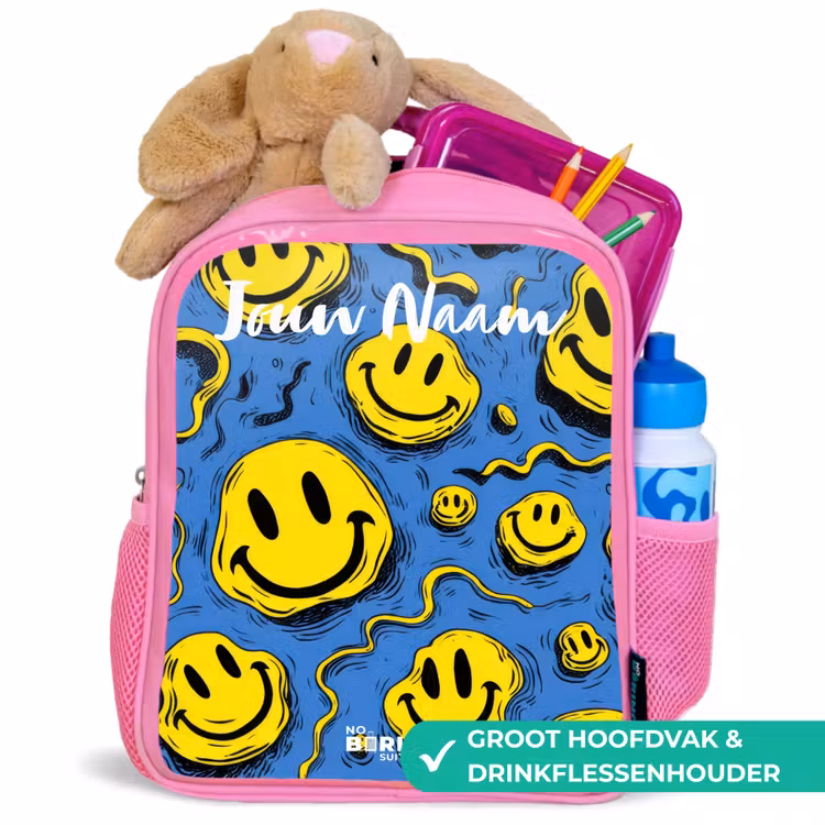 Kinderrugzak met naam - Roze - Smiley - Blauw - Geel — 2