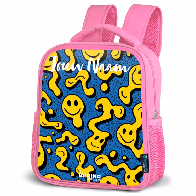 Kinderrugzak met naam - Roze - Smiley - Geel - Blauw β 4
