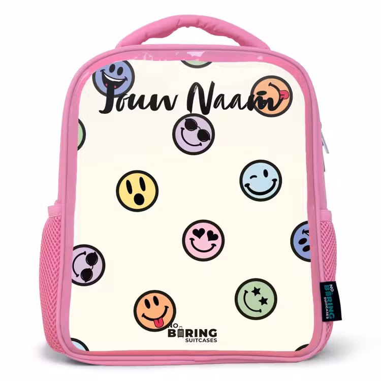 Kinderrugzak met naam - Roze - Speelse smiley-mix — 1