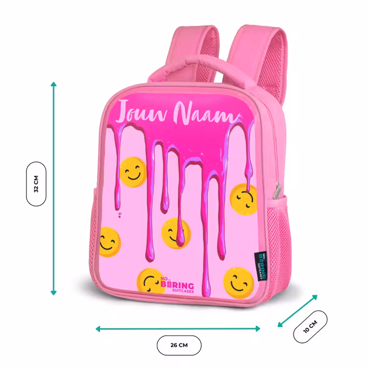 Kinderrugzak met naam - Roze - Verf - Smiley - Roze — 3