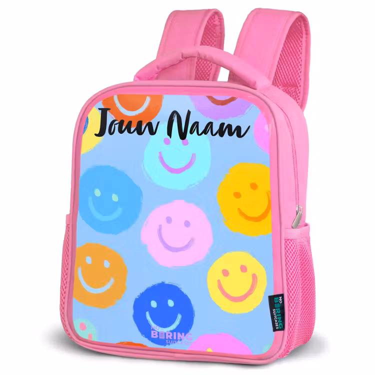 Kinderrugzak met naam - Roze - Vrolijk patroon van smileys — 4