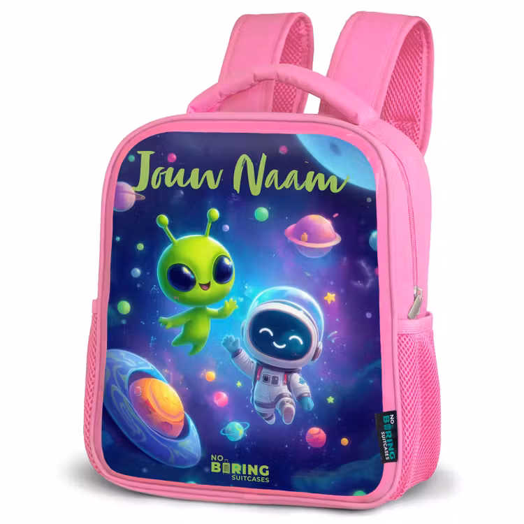 Kinderrugzak met naam - Roze - Vrolijke Ontmoeting in de Ruimte — 4