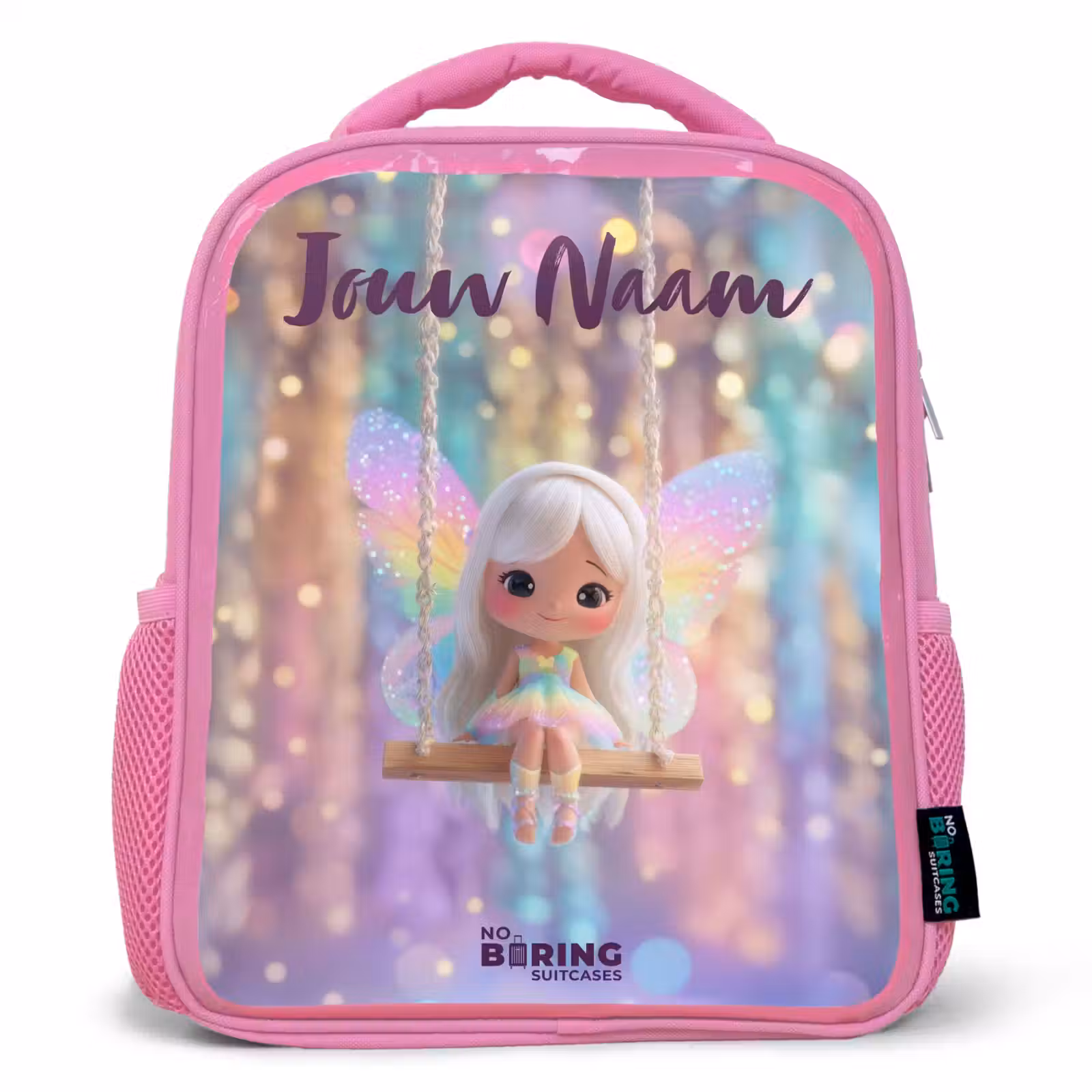 Kinderrugzak met naam - Roze - Fee - Elf - Regenboog — 1