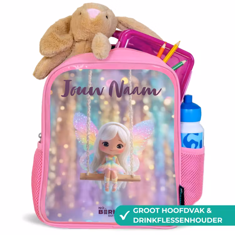 Kinderrugzak met naam - Roze - Fee - Elf - Regenboog — 2