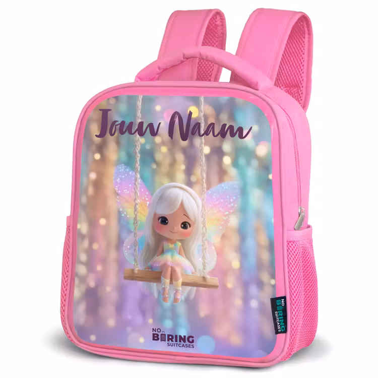 Kinderrugzak met naam - Roze - Fee - Elf - Regenboog — 4