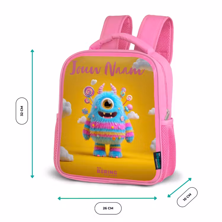 Kinderrugzak met naam - Roze - Snoep - Monster - Regenboog â 3