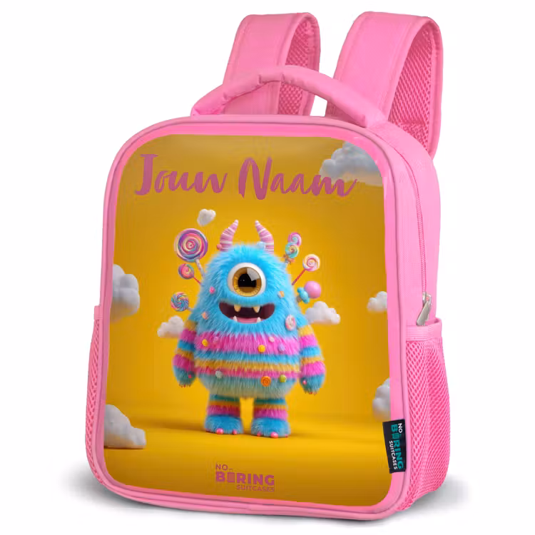 Kinderrugzak met naam - Roze - Snoep - Monster - Regenboog â 4