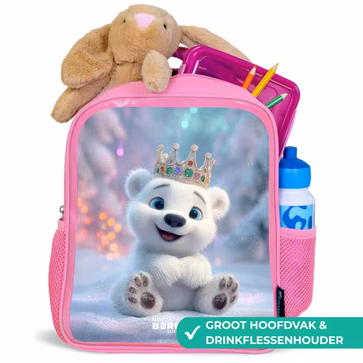 Kinderrugzak - Roze - IJsbeer - Kroon - Winter — 2