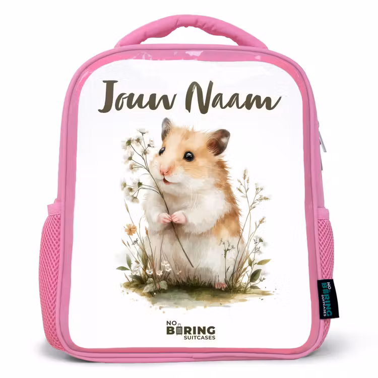 Kinderrugzak met naam - Roze - Dier - Natuur - Hamster — 1