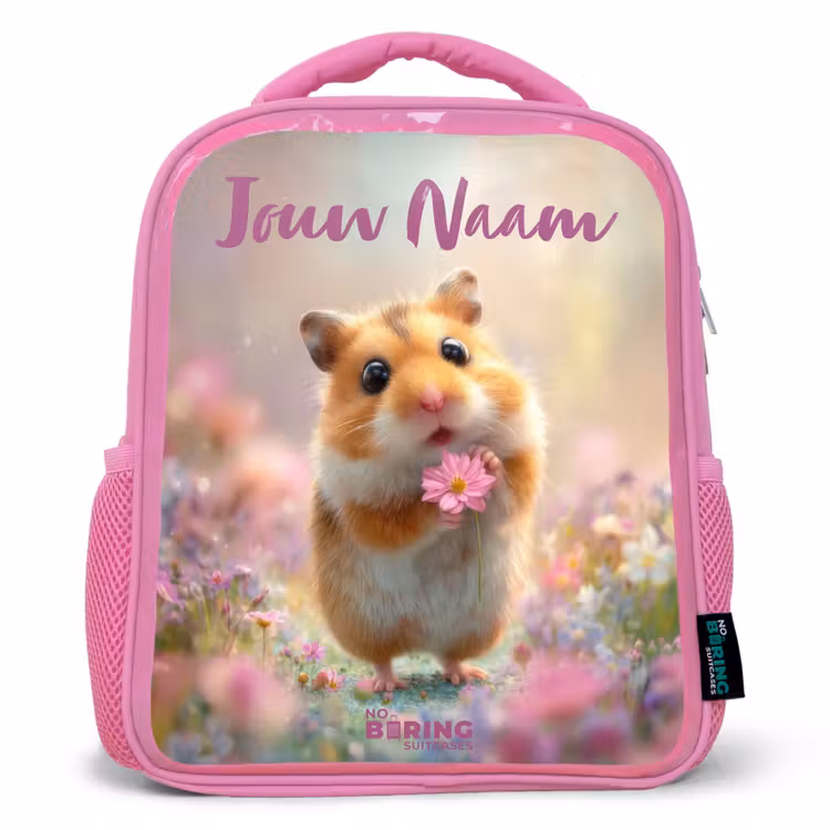 Kinderrugzak met naam - Roze - Hamster - Bloem - Natuur - Dier β 1