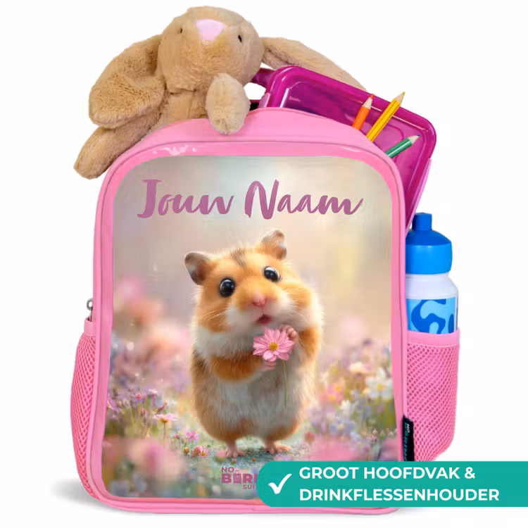 Kinderrugzak met naam - Roze - Hamster - Bloem - Natuur - Dier β 2