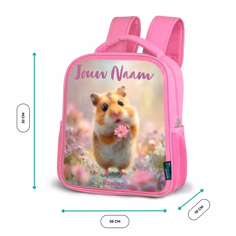 Kinderrugzak met naam - Roze - Hamster - Bloem - Natuur - Dier β 3