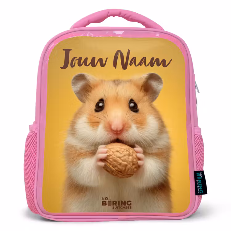 Kinderrugzak met naam - Roze - Hamster - Walnoot - Dier — 1