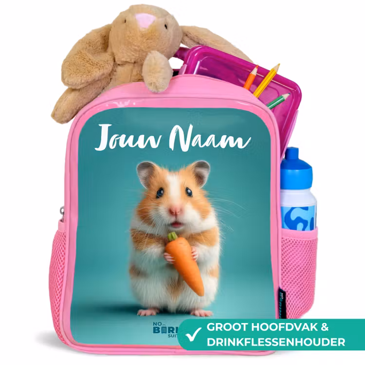 Kinderrugzak met naam - Roze - Hamster - Wortel - Dier — 2