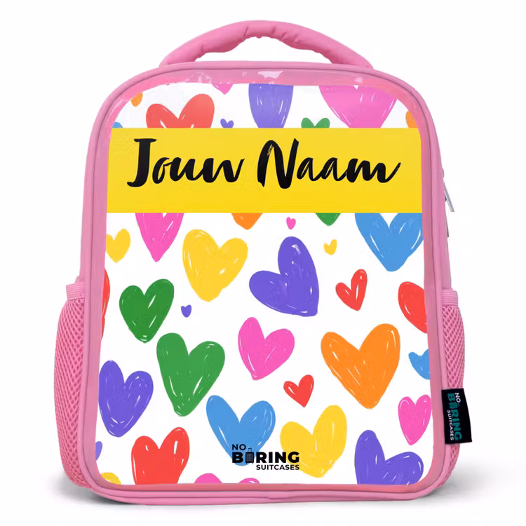 Kinderrugzak met naam - Roze - Hartjes - Patroon - Kleurrijk — 1
