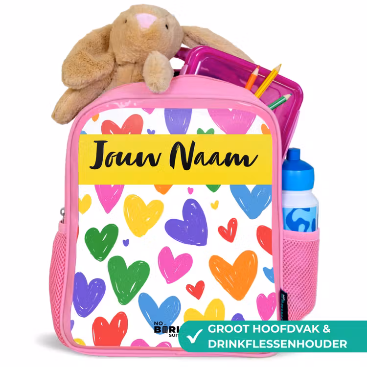 Kinderrugzak met naam - Roze - Hartjes - Patroon - Kleurrijk — 2