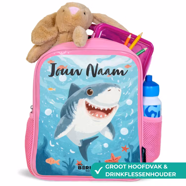 Kinderrugzak met naam - Roze - Haai - Water - Zee — 2