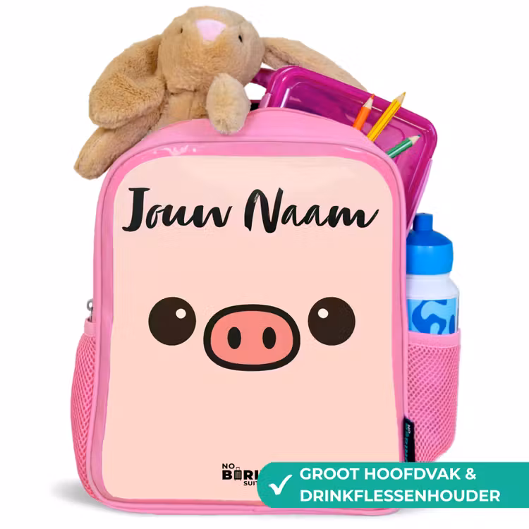Kinderrugzak met naam - Roze - Kawai - Varken - Roze — 2