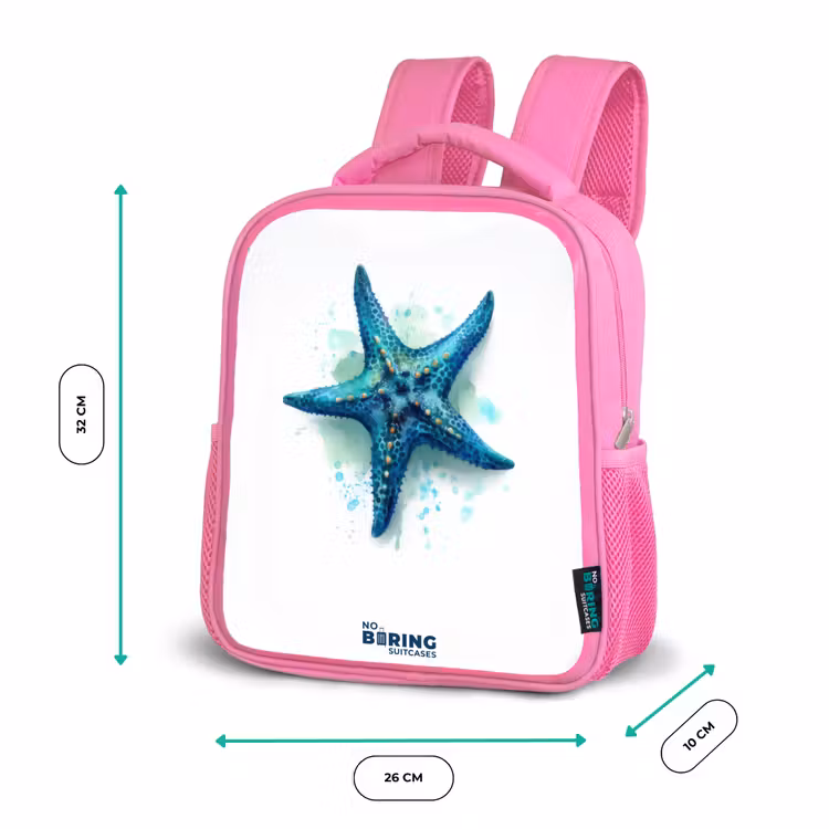 Kinderrugzak - Roze - Blauwe Zeester op Witte Achtergrond β 3