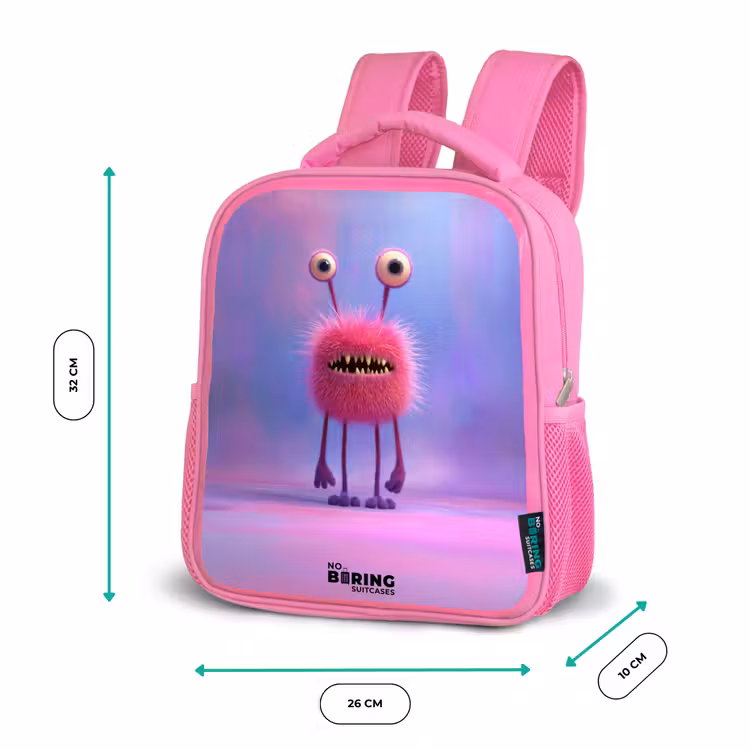 Kinderrugzak - Roze - Roze harig monster met grote ogen β 3