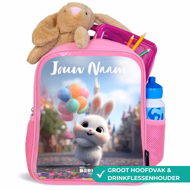 Kinderrugzak met naam - Roze - konijn - Ballonnen — 2