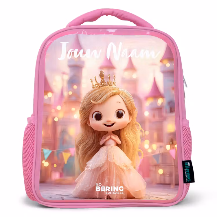 Kinderrugzak met naam - Roze - Prinses - Roze - Kasteel — 1