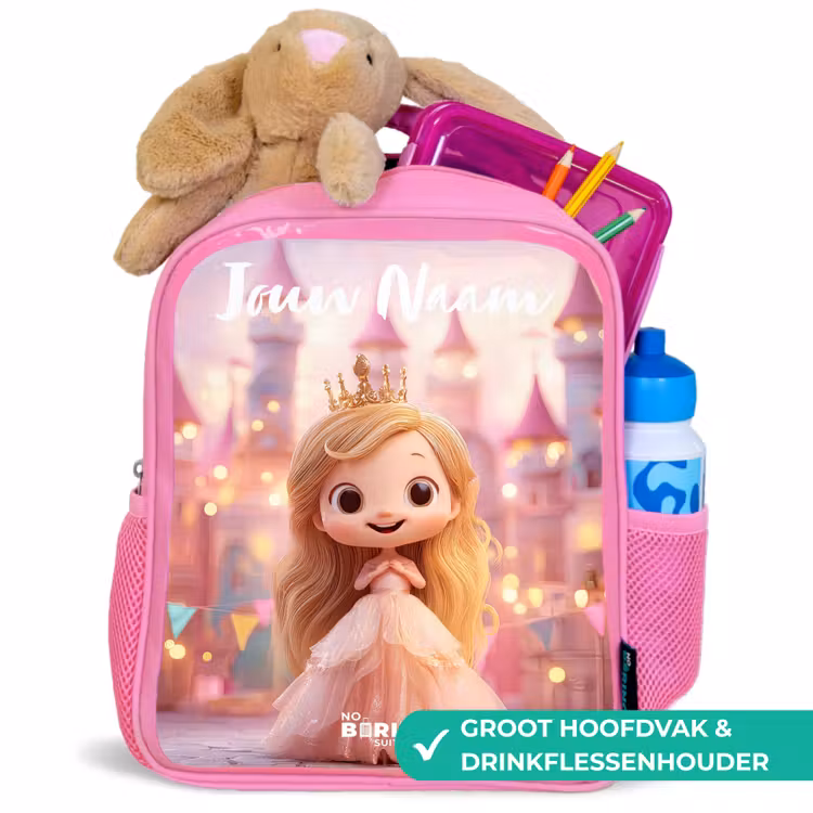Kinderrugzak met naam - Roze - Prinses - Roze - Kasteel — 2