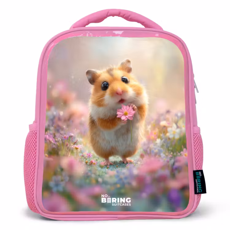 Kinderrugzak - Roze - Hamster - Bloem - Natuur - Dier — 1