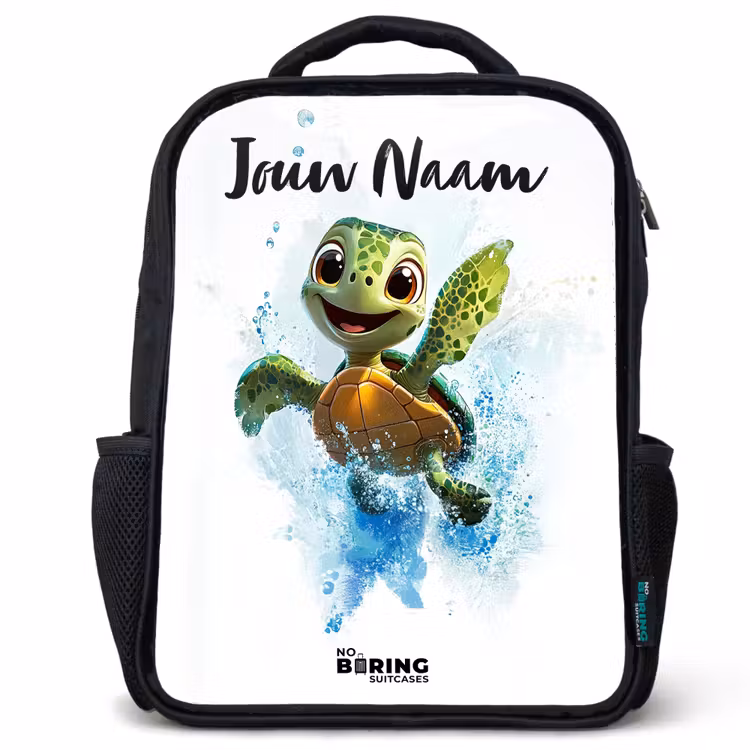 Kinderrugzak met naam - Zwart - Schildpad - Water - Groen — 1