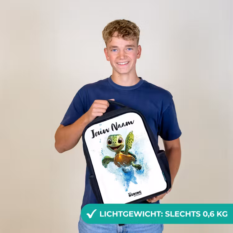 Kinderrugzak met naam - Zwart - Schildpad - Water - Groen — 2