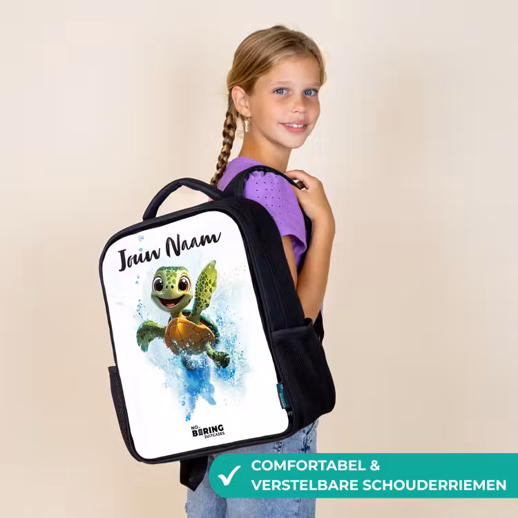 Kinderrugzak met naam - Zwart - Schildpad - Water - Groen — 3