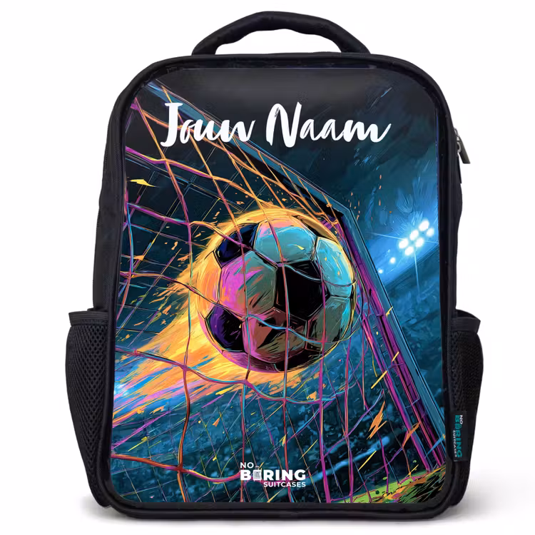 Kinderrugzak met naam - Zwart - Neon - Net - Voetbal - Kleurrijk — 1