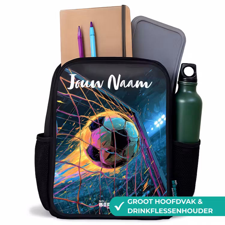 Kinderrugzak met naam - Zwart - Neon - Net - Voetbal - Kleurrijk — 4