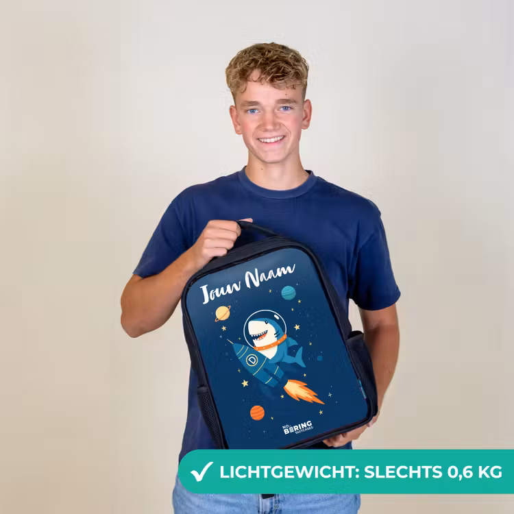 Kinderrugzak met naam - Zwart - Dier - Ruimte - Planeet - Raket — 2