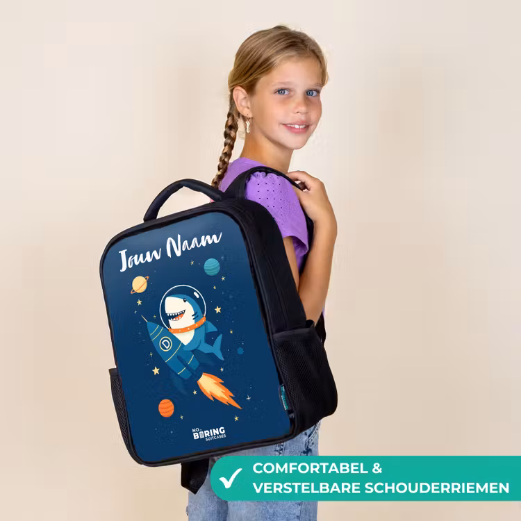 Kinderrugzak met naam - Zwart - Dier - Ruimte - Planeet - Raket — 3